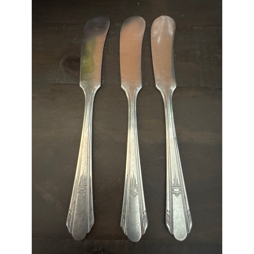 Oneida Silver Paramount Wm A Rogers Butter Spreaders Set of 3 Art Deco 1933 6in